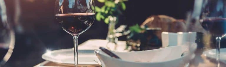 table at a restaurant with wine