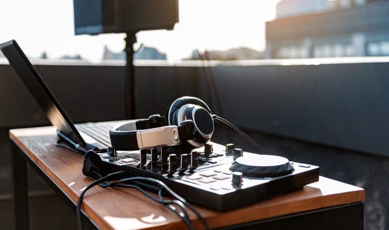 dj equipment on the rooftop