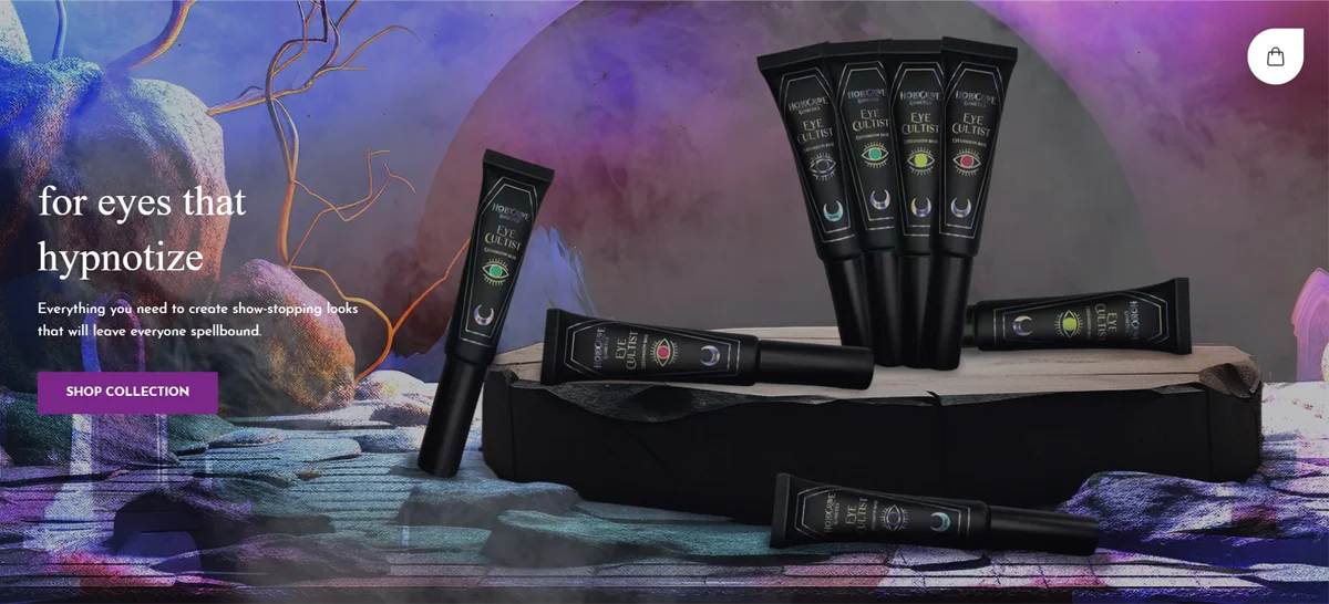 Screenshot of spooky branding from HoloGrage Cosmetics website.