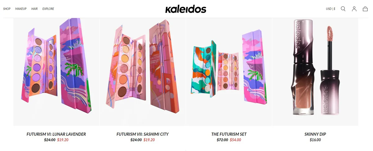 A lineup of Kaleidos products.