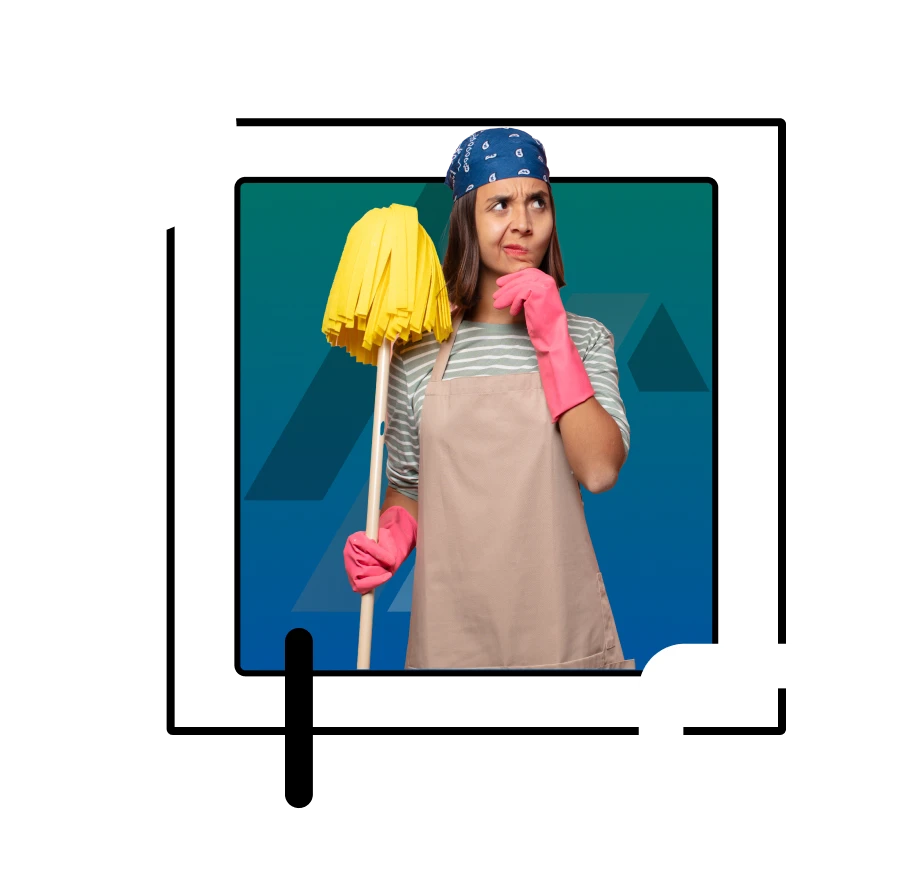 janitor with mop looking puzzled