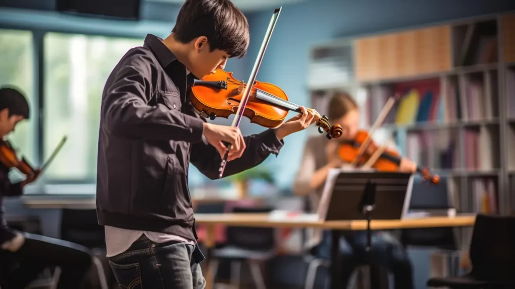 Student in violin class