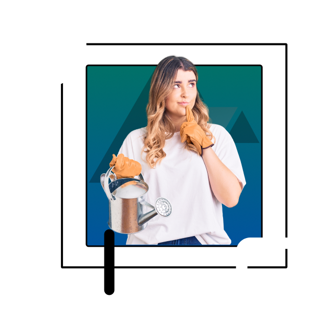 Woman farmer thinking with question mark and computer overly